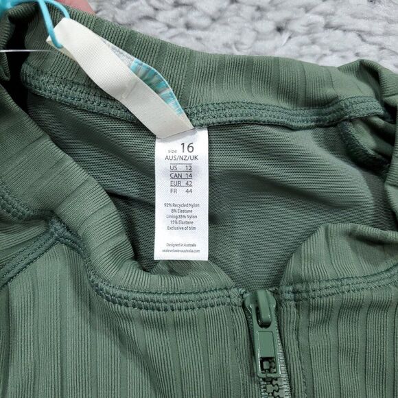 Sea Level Vesper Long Sleeve One Piece Ribbed Zip Swimsuit Size 12 Sage Green - Picture 6 of 12
